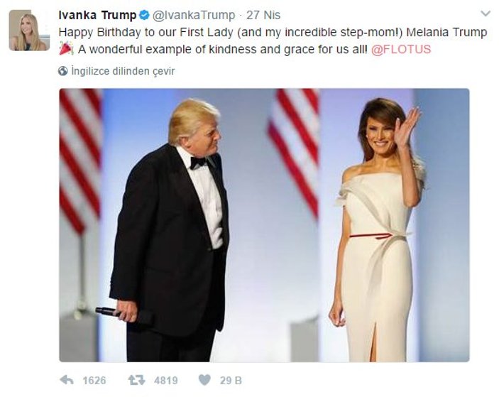 Ivanka Trump'tan üvey annesine tebrik mesajı