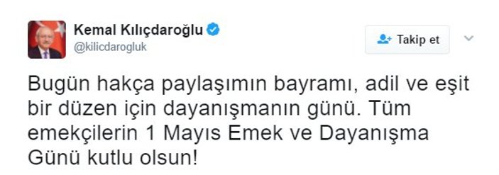 Kılıçdaroğlu'ndan 1 Mayıs tweet'i