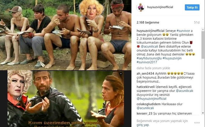 Huysuz Virjin'in Survivor'a gidiyorum paylaşımı