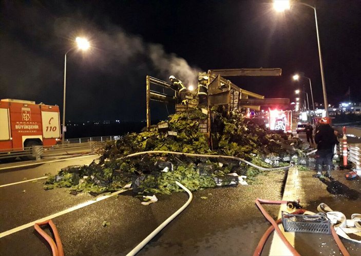 Osmangazi Köprüsü'nde kamyon alev alev yandı