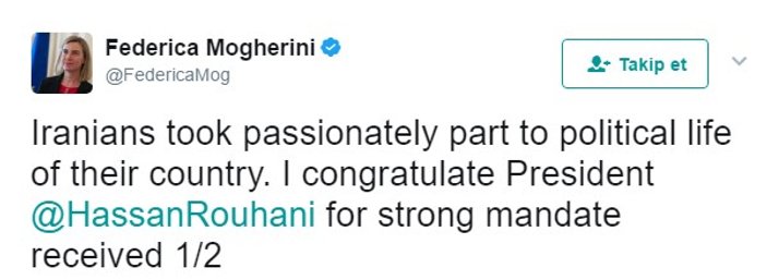Mogherini, Ruhani’nin zaferini kutladı