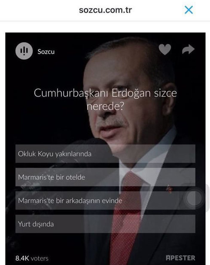 Sözcü gazetesinden 15 Temmuz gecesi Erdoğan anketi