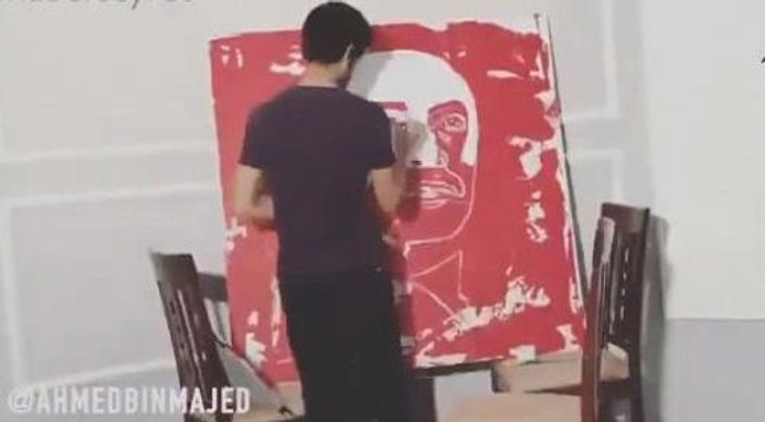 Katarlı ressam Erdoğan'ı çizdi