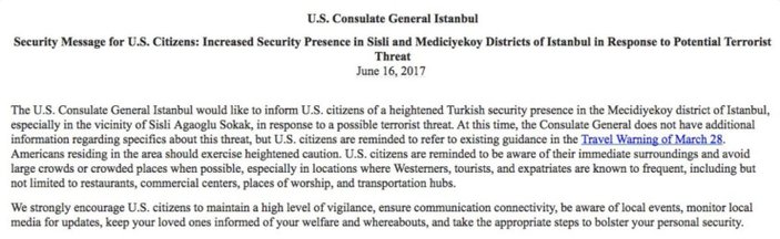 ABD İstanbul'da 'terör uyarısı' yaptı