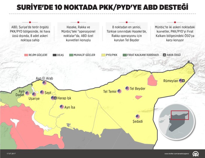 Suriye'de 10 noktada PKK/PYD'ye ABD desteği