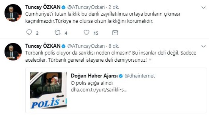 Tuncay Özkan'dan sarıklı polise tepki