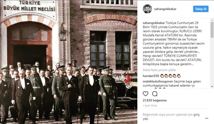 Şahan Gökbakar'ın Atatürk paylaşımı