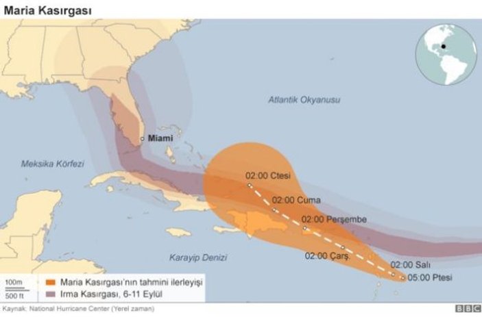 Maria Kasırgası aşırı tehlikeli fırtına seviyesine çıktı