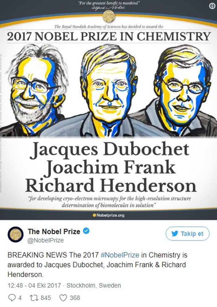Nobel kimya ödülü sahiplerini buldu