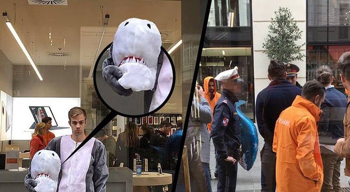 Avusturya'da köpekbalığı kostümü giyen kişiye gözaltı