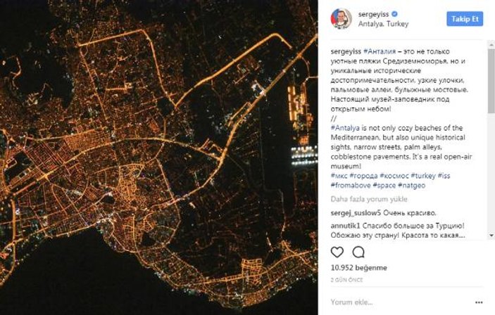 Rus kozmonot, fotoğrafını paylaştığı Antalya'ya davet edildi