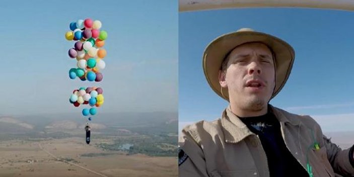 Uçan balonlarla 25 kilometre uçtu