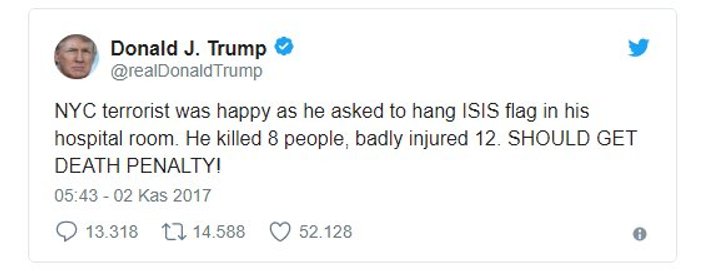 Trump New York saldırganı için idam istiyor
