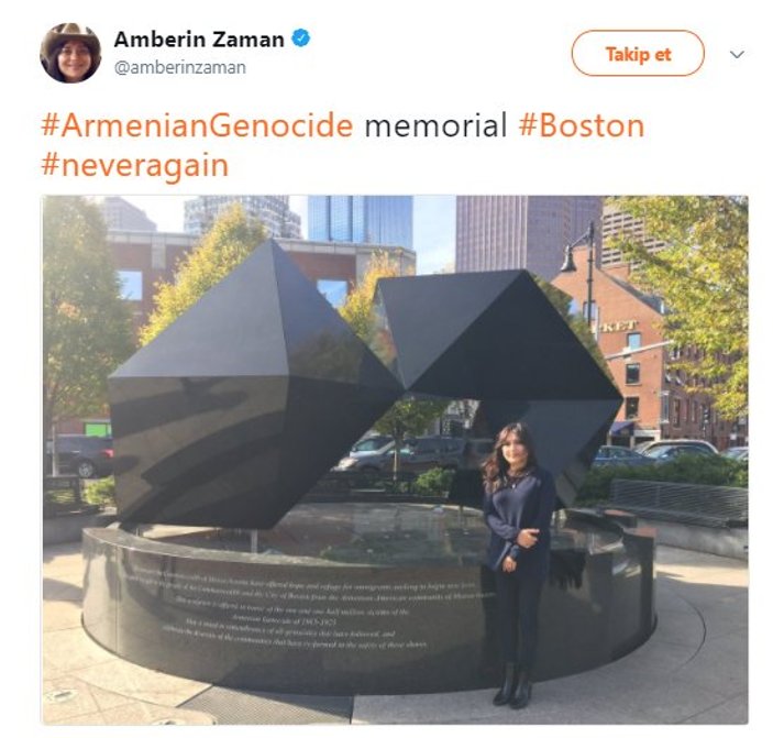 Amberin Zaman Ermeni anıtıyla poz verdi