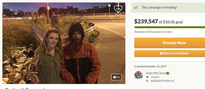Son kalan parasını kendisine veren evsiz adam için yardım topladı