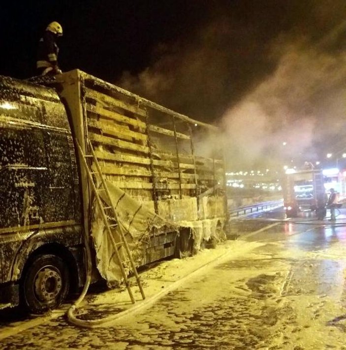Bolu'da Rus şoförün kullandığı tır yandı