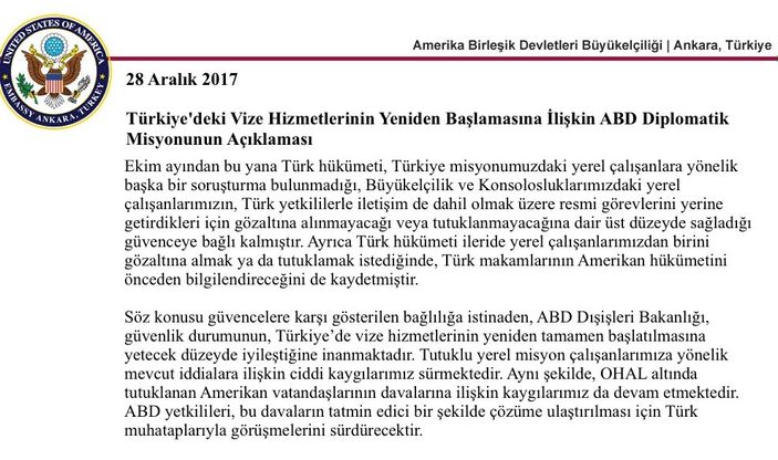 ABD ile vize krizi çözüldü