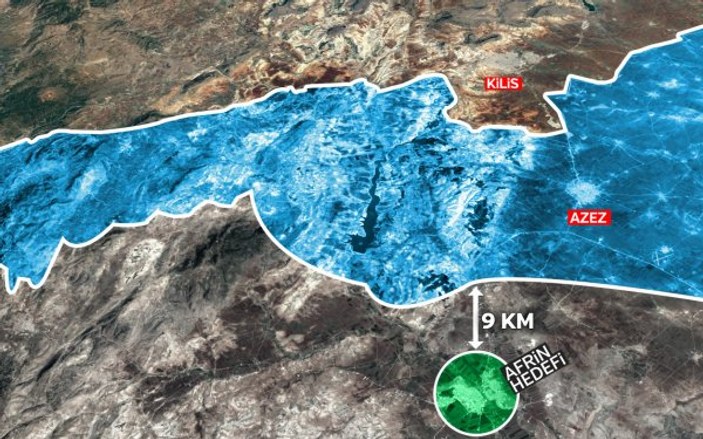 Afrin'e son 9 kilometre kaldı