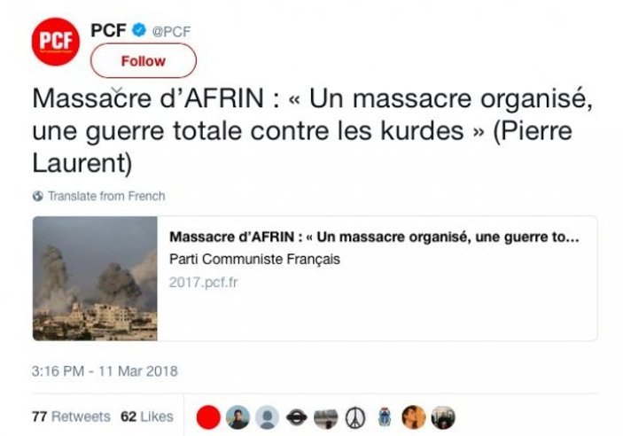 Fransız Komünist Partisi PKK'nın yalanına ortak oldu