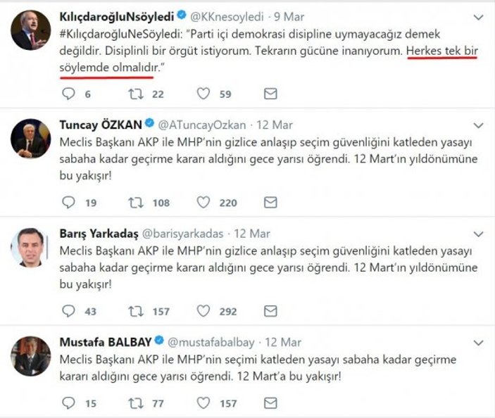 CHP'li vekillerin attığı ortak tweet'ler