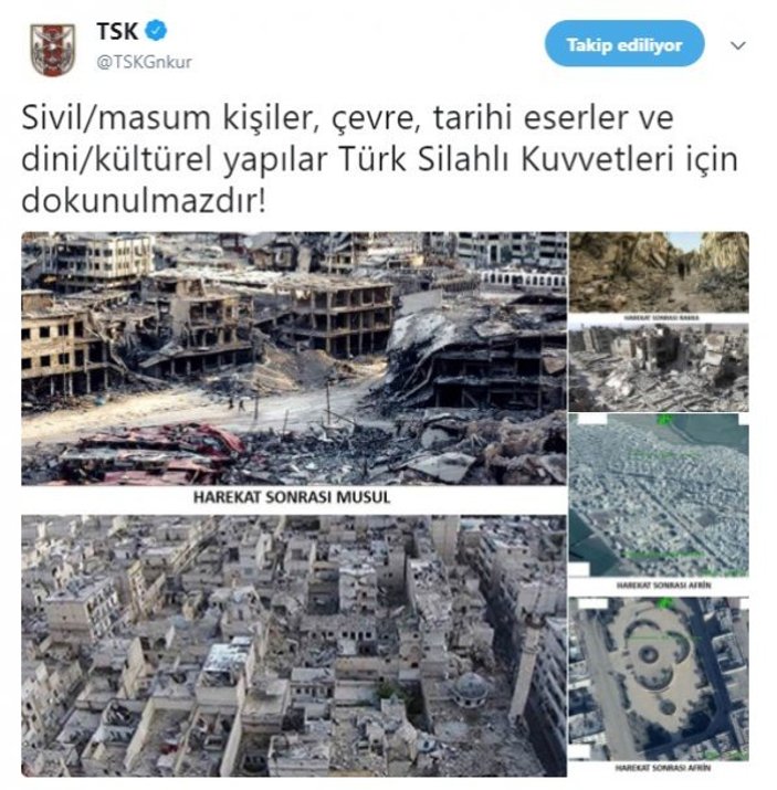 TSK Afrin'in son durumunu paylaştı, mesaj verdi
