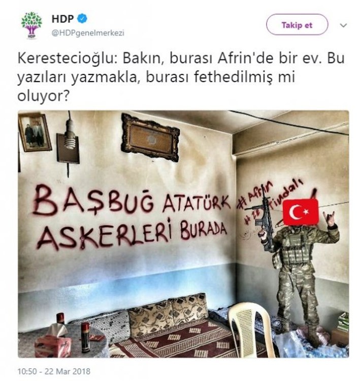 Mehmetçik'in Afrin paylaşımı HDP'yi rahatsız etti