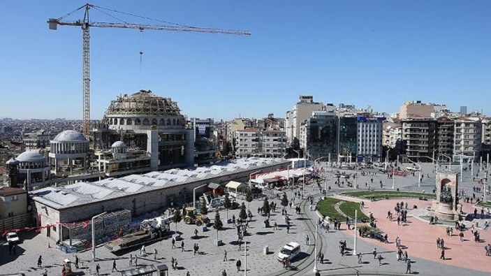 Taksim Camii'ndeki çalışmalar havadan görüntülendi