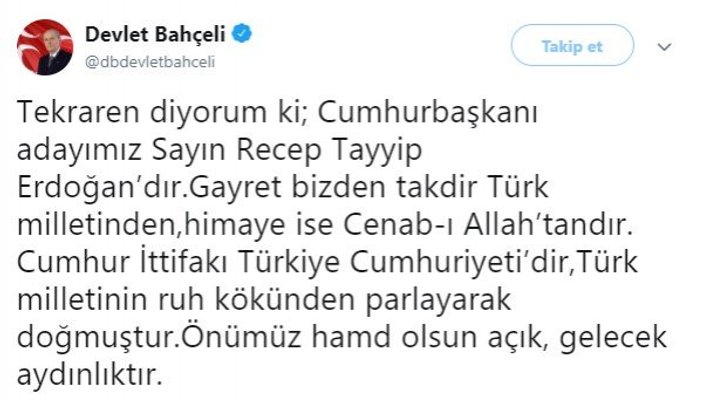 Devlet Bahçeli: Adayımız Recep Tayyip Erdoğan