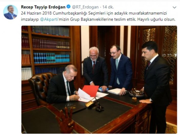 Erdoğan, adaylık muvafakatnamesini imzaladı