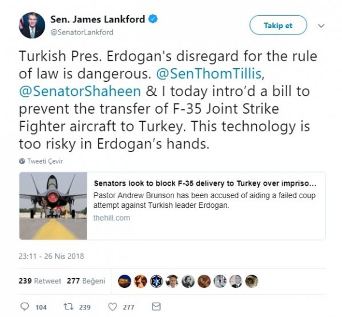 ABD'den FETÖ'cü papaz için Türkiye'ye F-35 tehtidi