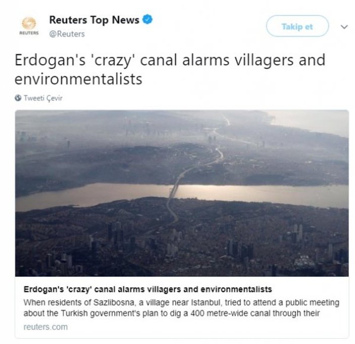 Reuters'ın Kanal İstanbul haberi