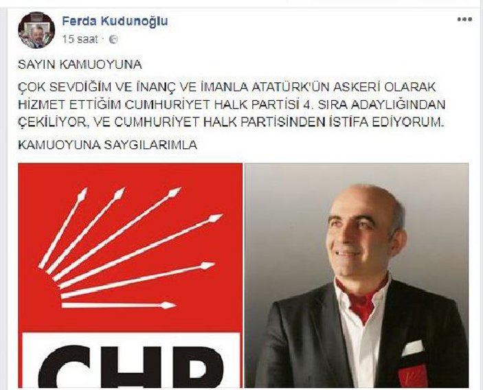 CHP'li aday sıralamayı beğenmedi, istifa etti