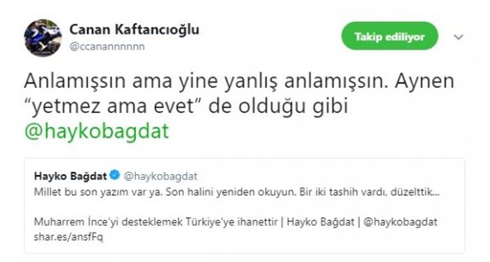 Hayko Bağdat: İnce'yi desteklemek Türkiye'ye ihanettir