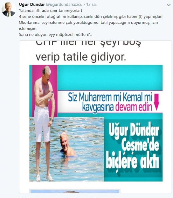 Uğur Dündar tatil fotoğraflarının kullanılmasına kızdı