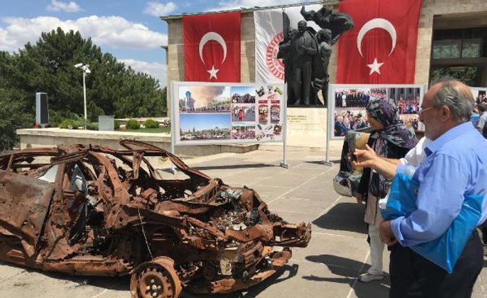 15 Temmuz'da bombalanan ve ezilen araçlar Meclis'te sergilendi