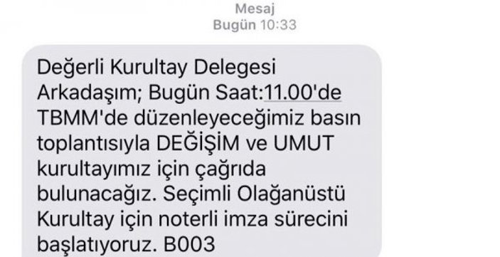 CHP'de delegelere gönderilen kurultay SMS'i