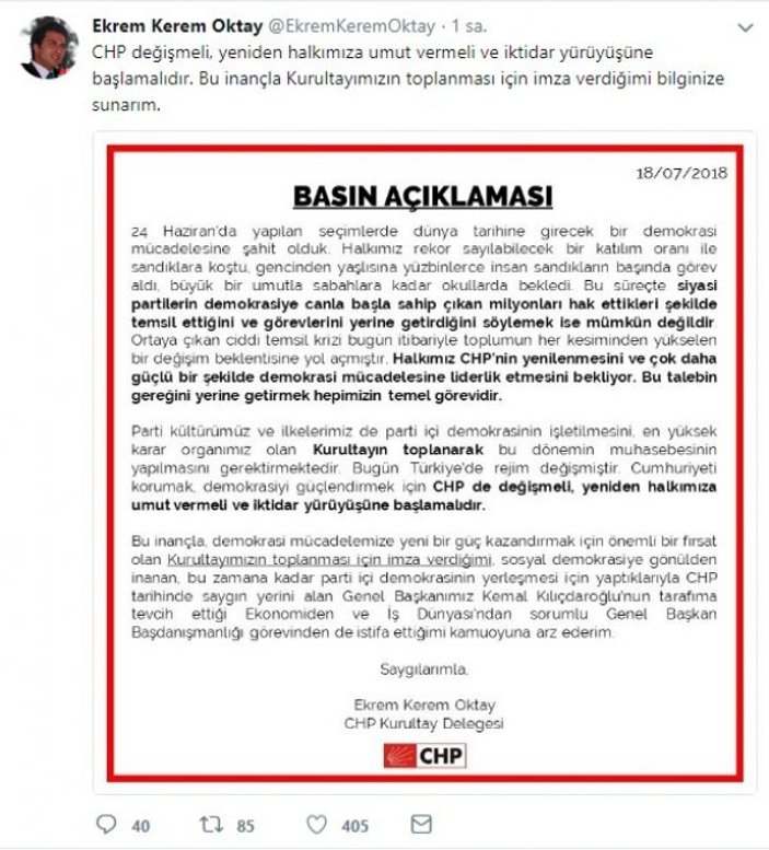 Kılıçdaroğlu'nun Danışmanı Ekrem Kerem Oktay istifa etti