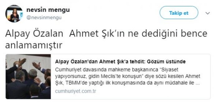 Nevşin Mevgü: Alpay Özalan, Ahmet Şık'ı anlamamıştır