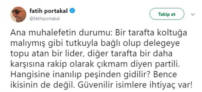 Fatih Portakal CHP'den ümidi kesti
