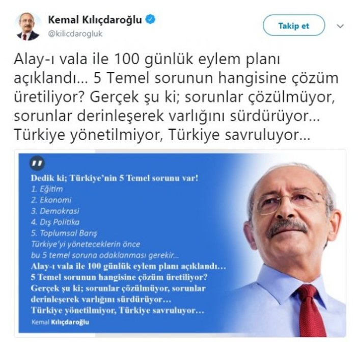 Kemal Kılıçdaroğlu 100 günlük eylem programını beğenmedi