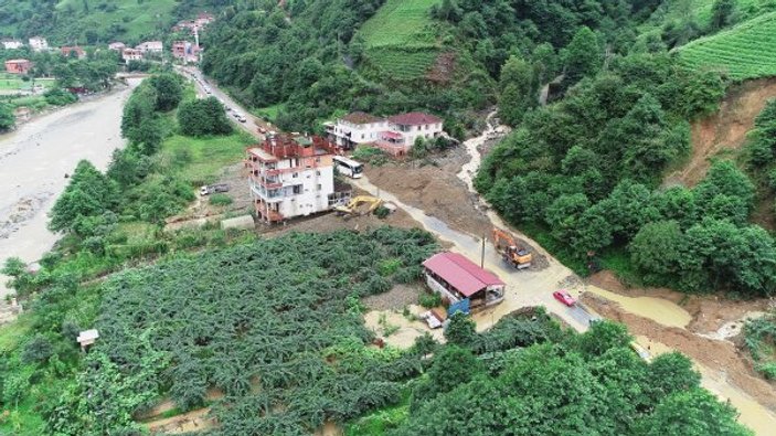 Rize'deki sel havadan görüntülendi