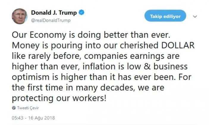 ABD Başkanı Trump'tan tweet: Ekonomimiz iyi durumda