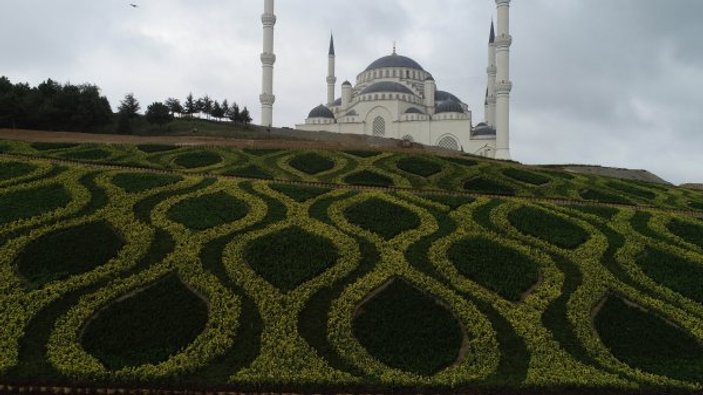 Çamlıca Camii'nde çevre düzenleme çalışmaları görüntülendi