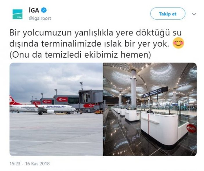 'İstanbul Havalimanı'nı su bastı' diyenlere esprili cevap