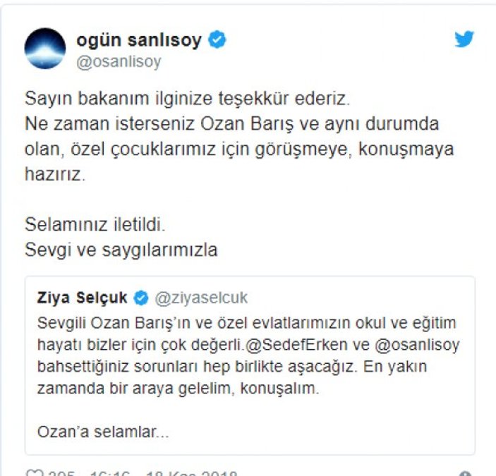 Bakan Selçuk'tan Ogün Sanlısoy'a: Sorunları çözelim