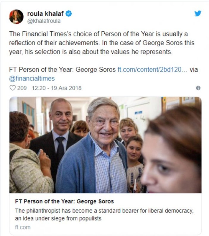 Financial Times, George Soros'u 'Yılın kişisi' seçti