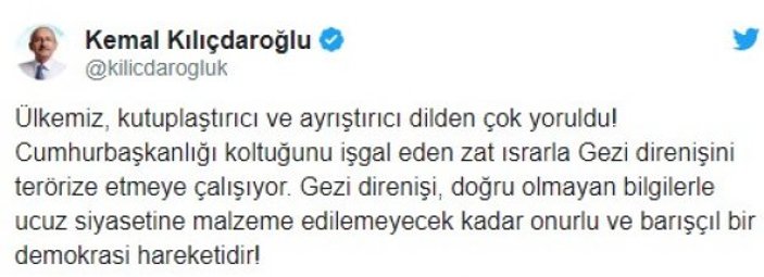 Kılıçdaroğlu'nun sosyal medyadan Gezi mesajı