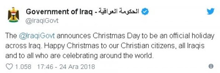 Irak'ta Noel günü resmi bayram ilan edildi