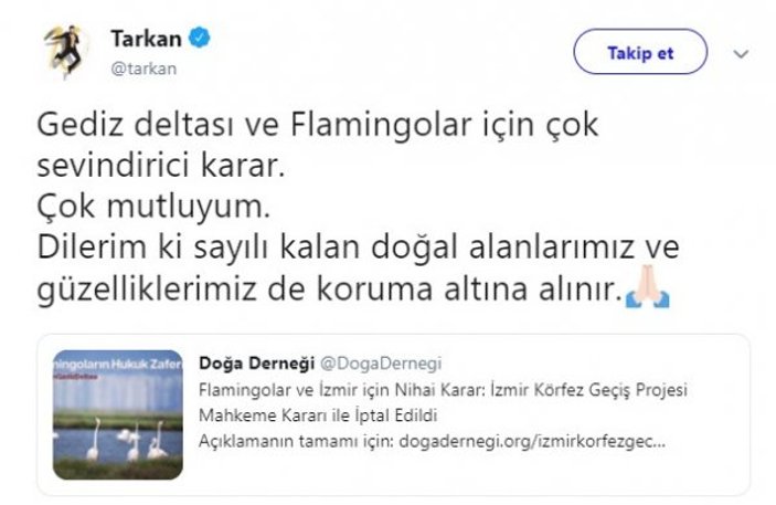 İzmir'i rahatlatacak projenin iptali Tarkan'ı sevindirdi