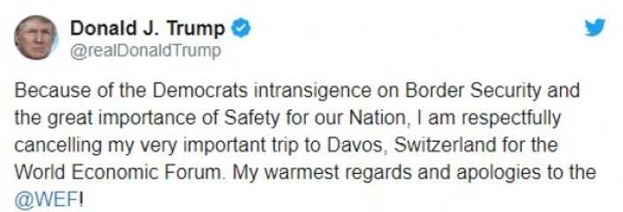 Trump Davos'a gitmeyeceğini açıkladı